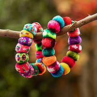 Pompom scrunchies, 'Dancing at the Andean Festival' (pair) - Multicolor Pompom Scrunchies from Peru (Pair)