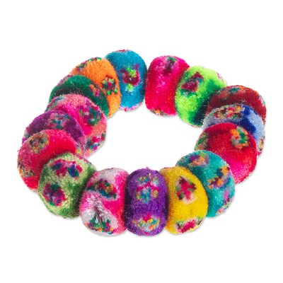 Pompom scrunchies, 'Dancing at the Andean Festival' (pair) - Multicolor Pompom Scrunchies from Peru (Pair)