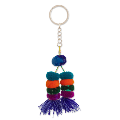Multicolor Pompom Keychain from Peru - Colorful Tails