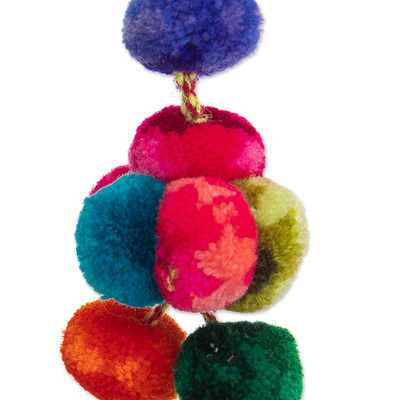 Pompom keychain, 'Merry Little Hat' - Handcrafted Multicolour Pompom Hat-Shaped Keychain from Peru