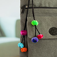 Pompom accessory, 'Joyful Jump' - Handcrafted Multicolour Pompom Accessory from Peru