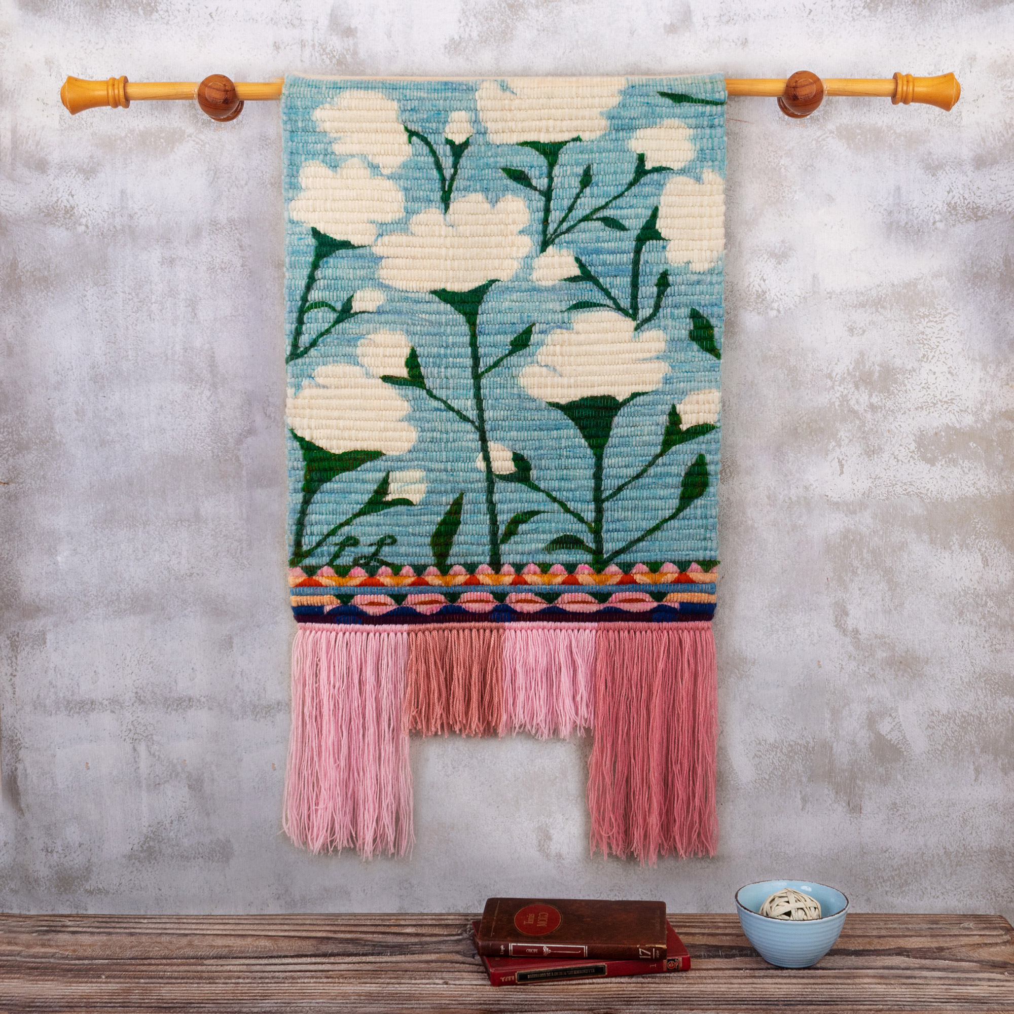 Floral Themed Wool Tapestry Handloomed in Peru - Roses for You