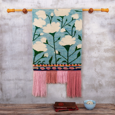Wandteppich aus Wolle - Wollteppich mit Blumenmotiv, handgewebt in Peru