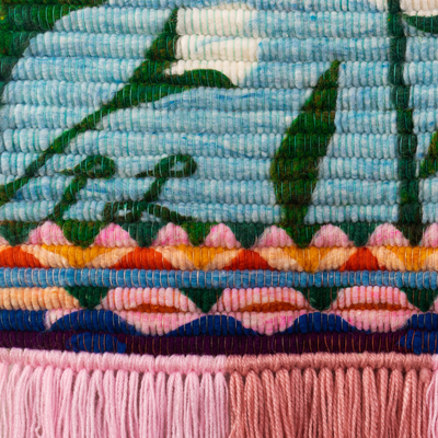 Tapiz de lana - Tapiz de lana con motivos florales tejido a mano en Perú