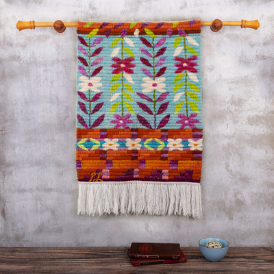 Wool tapestry, 'Beautiful Climbing Flowers' - Floral Themed Multicolor Wool Tapestry Handloomed in Peru