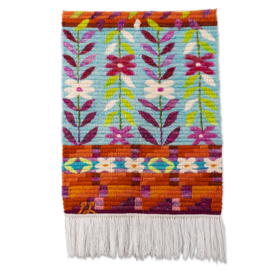 Floral Themed Multicolor Wool Tapestry Handloomed in Peru