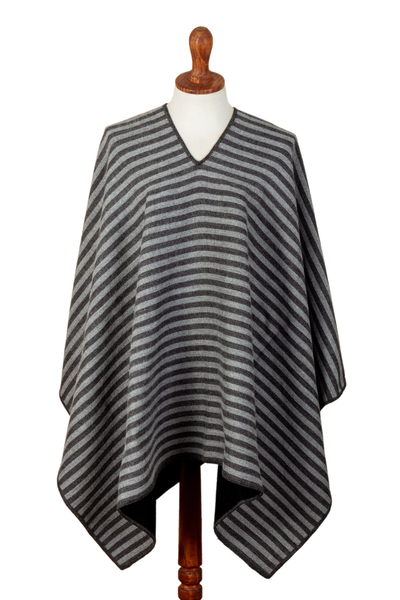Alpaca Blend Reversible Poncho in Grey and Black