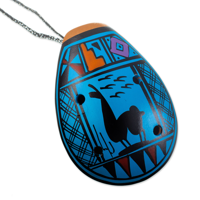 Ceramic ocarinas, 'River Harmony' (Pair) - Pair of Handcrafted Blue and Yellow Ceramic Andean Ocarinas
