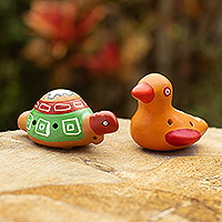 Ceramic ocarinas, 'Let's Sing Together' (2 pieces) - Peruvian Handmade Animal Themed Ceramic Ocarinas (2 Pieces)