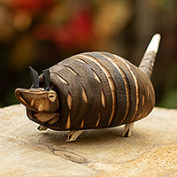 Wood sculpture, ‘Armadillo’ - Hand-Carved Rustic Balsa Wood Sculpture from Peru