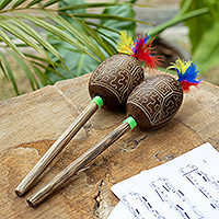 Dried gourd maracas, 'River Vision' (pair) - Pair of Maracas Handcrafted from Dried Gourd and Wood
