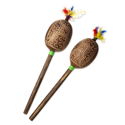 Pair of Maracas Handcrafted from Dried Gourd and Wood