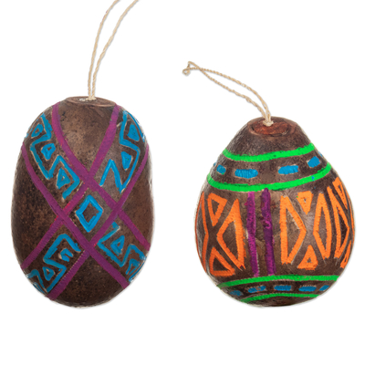 Calabash gourd ornaments, 'Amazon Spirits' (set of 6) - Peruvian Holiday Ornaments Handmade from Calabash (Set of 6)