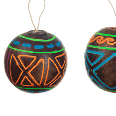 Dried gourd ornaments, 'Amazon Joy' (Set of 4) - Set of 4 Dried Gourd Holiday Ornaments Handmade in Peru