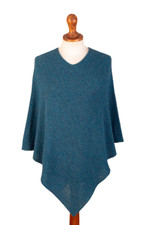 100% alpaca poncho, 'Pacific Waves' - Teal 100% Alpaca Poncho Crafted in Peru