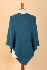 100% alpaca poncho, 'Pacific Waves' - Teal 100% Alpaca Poncho Crafted in Peru