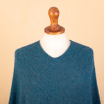 100% alpaca poncho, 'Pacific Waves' - Teal 100% Alpaca Poncho Crafted in Peru