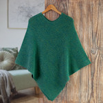 100% alpaca poncho, 'Embracing Forest' - Green 100% Alpaca Poncho Crafted in Peru