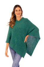 100% alpaca poncho, 'Embracing Forest' - Green 100% Alpaca Poncho Crafted in Peru