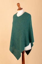 100% alpaca poncho, 'Embracing Forest' - Green 100% Alpaca Poncho Crafted in Peru