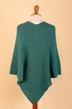 100% alpaca poncho, 'Embracing Forest' - Green 100% Alpaca Poncho Crafted in Peru