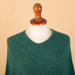 100% alpaca poncho, 'Embracing Forest' - Green 100% Alpaca Poncho Crafted in Peru