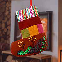 Embroidered Christmas stocking, 'Sweet Christmas Home' - Handmade Multicolor Christmas Stocking with Andean Details