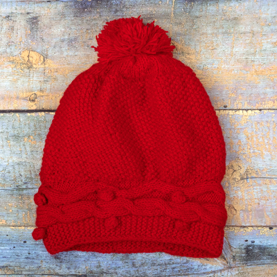 Alpaca blend knit hat, Roads in Red