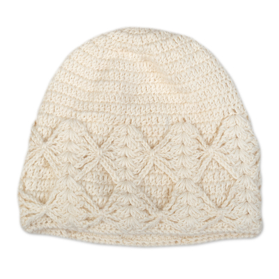 Cable Knit Ivory 100% Alpaca Hat from Peru