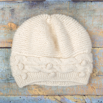 100% alpaca knit hat, Ivory Ways