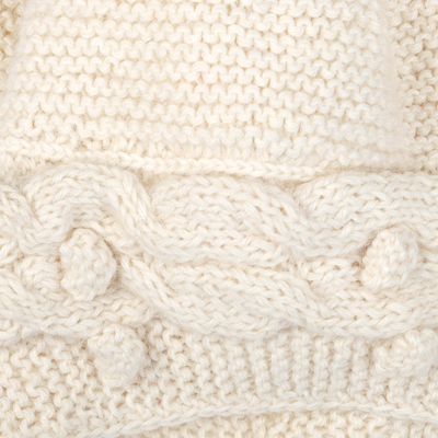 100% alpaca knit hat, 'Ivory Ways' - Cable Knit Ivory 100% Alpaca Hat Crafted in Peru