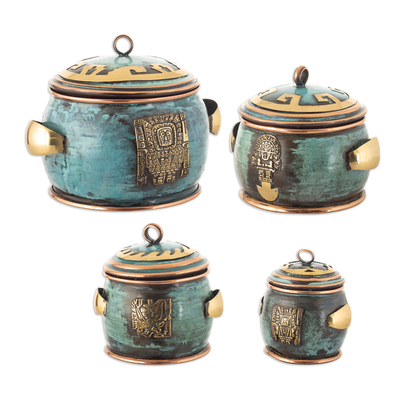 Copper and Bronze Decorative Boxes from Peru (Set of 4)