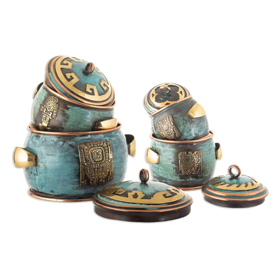 Copper and bronze decorative boxes, 'Andean Deities' (set of 4) - Copper and Bronze Decorative Boxes from Peru (Set of 4)