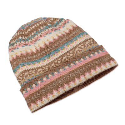 100% baby alpaca hat, 'Tan Pastels' - Multicolour 100% Baby Alpaca Andean Hat crafted in Peru