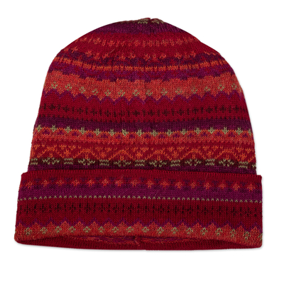 100% Alpaca Andean Hat in Red crafted in Peru