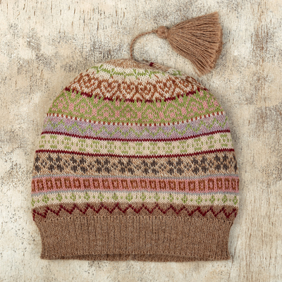100% alpaca hat, 'Bright Patterns' - Multicolour 100% Alpaca Andean Hat crafted in Peru