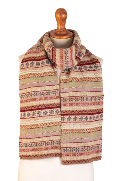100% alpaca scarf, 'Bright Patterns' - Peruvian Multicolor 100% Alpaca Andean Scarf