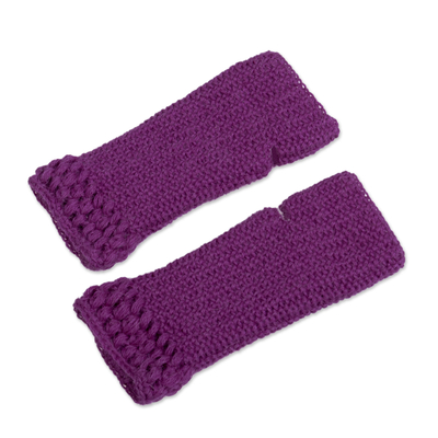 100% alpaca fingerless mittens, 'Plum Stitches' - Knit Fingerless Mittens Made with 100% Alpaca in Peru
