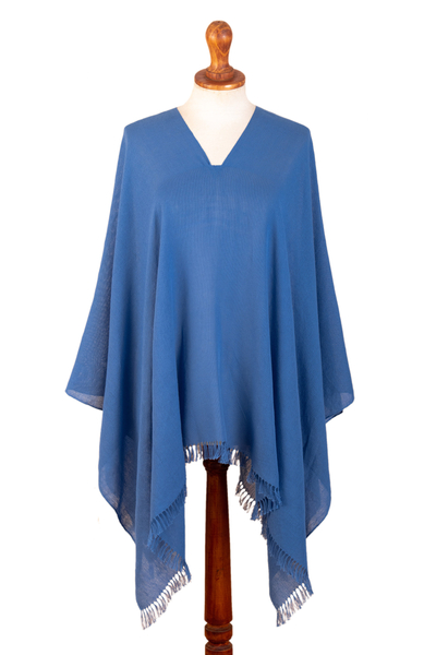 Handwoven Blue Poncho Made with Pima Cotton in Peru