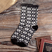 Alpaca blend socks, 'Keep it Classic' - Peruvian Unisex Alpaca Blend Socks in Black and Grey