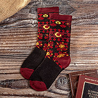 Alpaca blend socks, 'Floral Baroque' - Unisex Multicolor Floral Alpaca Blend Socks from Peru