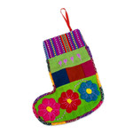 Embroidered Christmas stocking, 'Christmas Winds' - Handcrafted Green Christmas Stocking with Andean Details