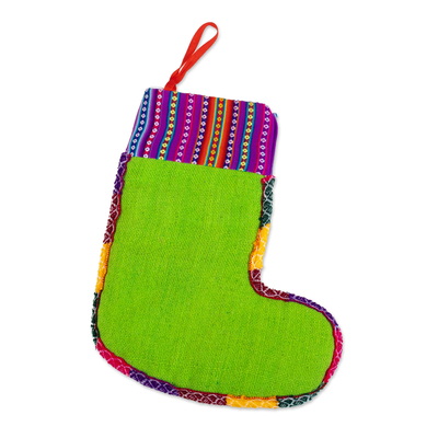 Embroidered Christmas stocking, 'Christmas Winds' - Handcrafted Green Christmas Stocking with Andean Details