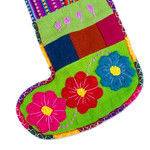 Embroidered Christmas stocking, 'Christmas Winds' - Handcrafted Green Christmas Stocking with Andean Details