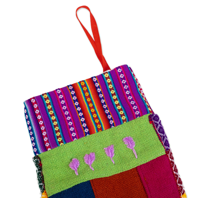 Embroidered Christmas stocking, 'Christmas Winds' - Handcrafted Green Christmas Stocking with Andean Details