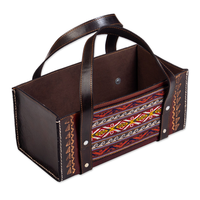 Leather tool bag, 'Let's Fix It' - Peruvian Leather Tool Bag with Alpaca Blend Accents