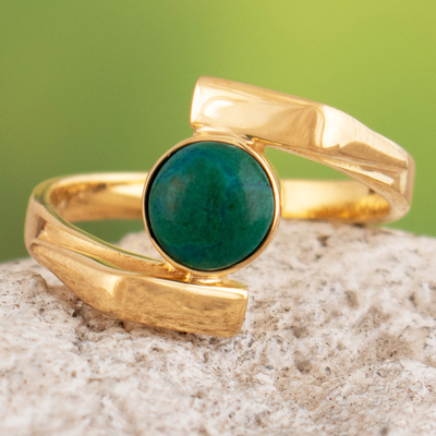 Gold-plated chrysocolla single-stone ring, 'Window to the Earth' - 18k Gold-Plated and Chrysocolla Single-Stone Ring from Peru