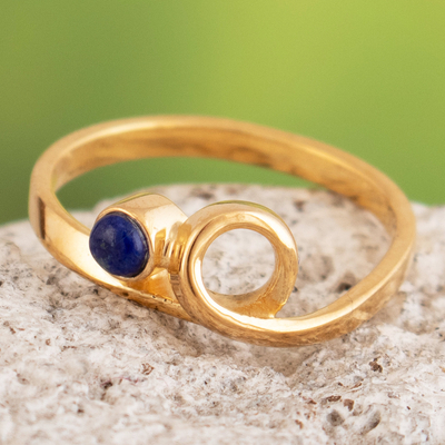 Gold-plated lapis lazuli cocktail ring, 'Universe Cycles' - 18k Gold-Plated and Lapis Lazuli Cocktail Ring from Peru