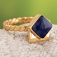 Gold-plated lapis lazuli cocktail ring, 'Universe Awakening' - 18k Gold-Plated Lapis Lazuli Ring from Peru
