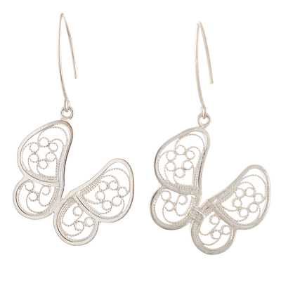 Sterling silver dangle earrings, 'Butterfly Filigree' - Peruvian Sterling Silver Filigree Butterfly Dangle Earrings